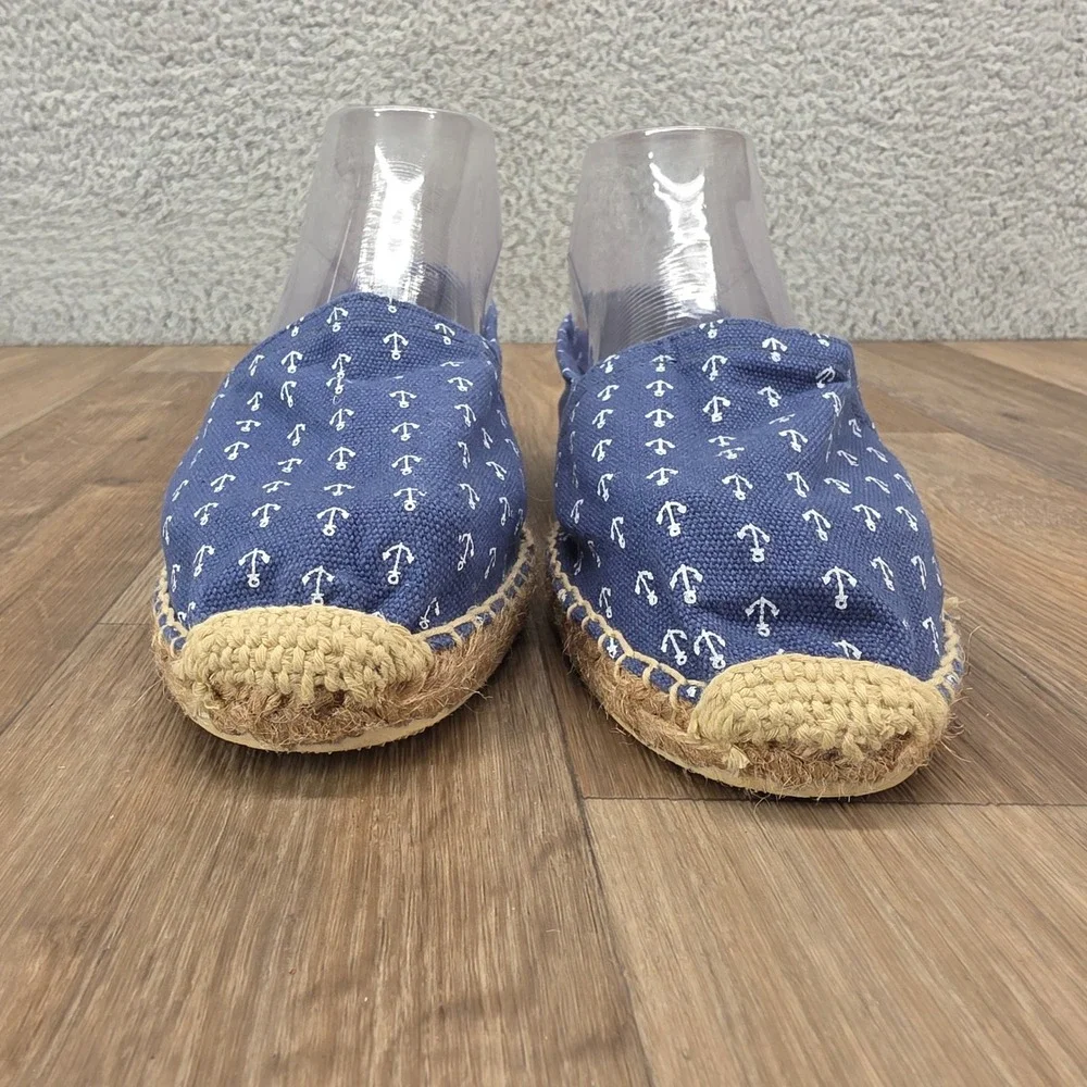 Cousu Main France Size 38 Espadrille Slip‎ On Nautical Anchor Print Blue Shoes